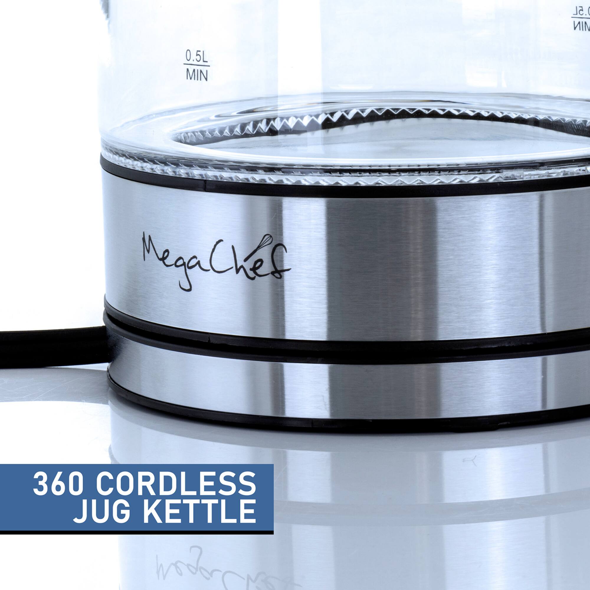 MegaChef 1.8L Glass Body & Stainless Steel Electric Tea Kettle